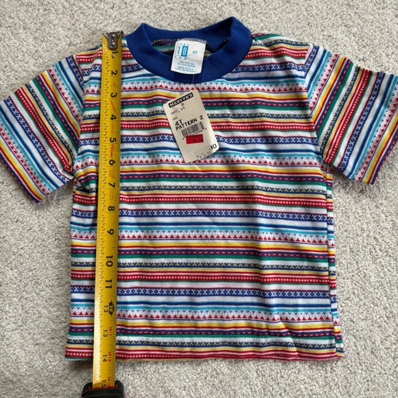 Take 10 Mervyn's Vintage T-Shirt Shorts Set 4T Outfit Red Multi Stripe NWT 90s - Picture 5 of 9